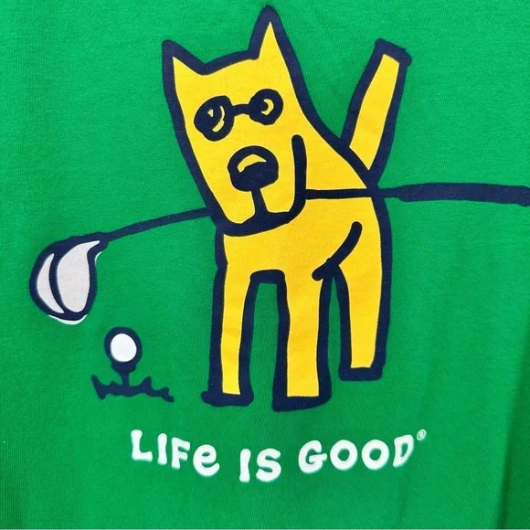 LIFE IS GOOD Kids Crusher Tee BOYS XL 14 Boxy Green DOG GOLF Sports T-Shirt - Picture 2 of 4